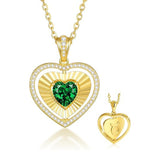 14K Gold  Plated Reversible Heart Birthstone Necklace with Zodiac Engraved Back Gifts for Women
