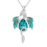 Sterling Silver Teardrop Shaped Crystal Wyvern Dragon Pendant Necklace