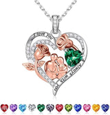 Sterling Silver Heart Birthstone Couple Hugging Necklace for Women Valentine's Day Gift