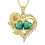 Sterling Sliver Birthstone Love Heart & Sunflower Pendant Necklace Engraved With You Are My Sunshine