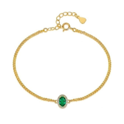 14K Gold Plated Halo Oval Birthstone Cuban Chain Bracelets for Her