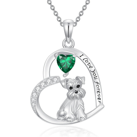 Sterling Silver 12 Month Birthstone Schnauzer Chihuahua Pitbull Pug Pendant Necklace for Women