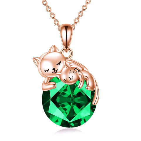 Sterling Silver Birthstone Cat Pendant Necklace