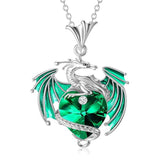 Sterling Silver Birthstone Heart Shaped Crystal Wyvern Pendant Necklace