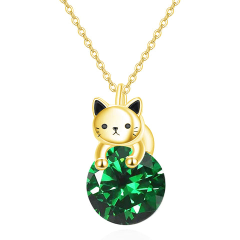 Sterling Silver Birthstone Cat Pendant Necklace