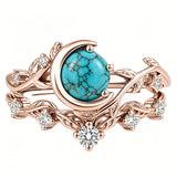 Sterling Silver Personalized Engraved 1-3CT Turquoise Engagement  Wedding Promise Ring Set for Her
