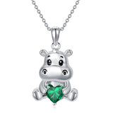 Sterling Silver Birthstone Hippo Pendant Necklace Birthday Christmas Gift