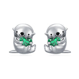Sterling Silver Birthstone Otter Stud Earrings