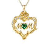 14K Gold Plated Heart Birthstone Rose Mom Butterfly Pendant Necklace for Women