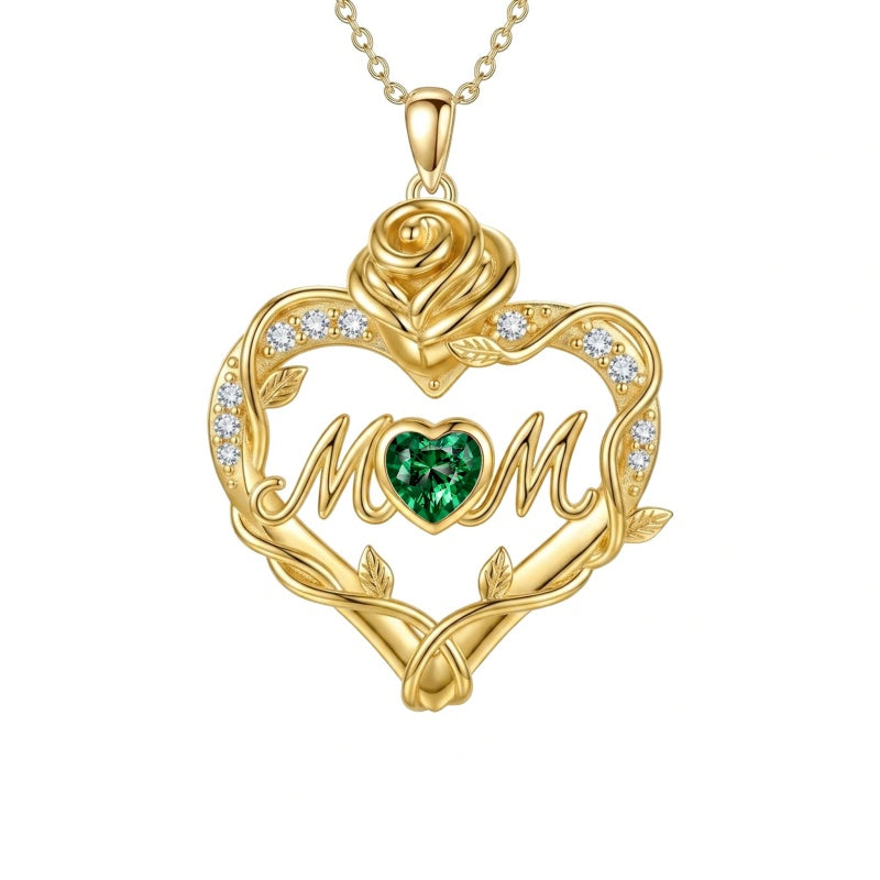 14K Gold Plated Heart Birthstone Rose Mom Butterfly Pendant Necklace for Women