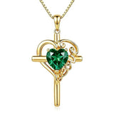 14K Gold  Plated Heart Shape Birthstone  Love Cross Necklace for Women Religious Jewelry