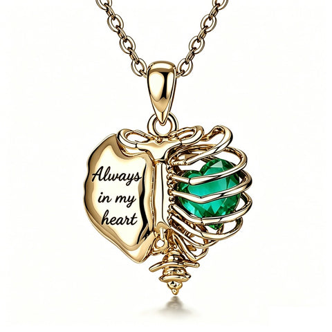 14K Gold Plated  Heart Birthstone Skeleton Necklace With Engraved