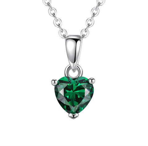 Sterling Silver Heart-Shaped 12 Month Birthstone Cubic Zirconia Pendant Necklace, Valentine's Day Gift