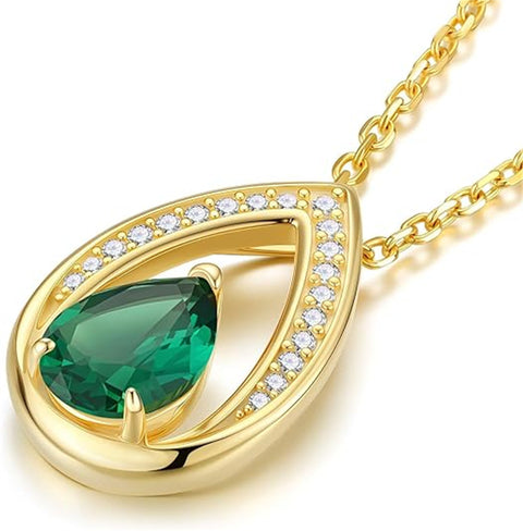 Sterling Silver Teardrop Birthstone Pendant Necklace Valentine's Day Gifts for Her