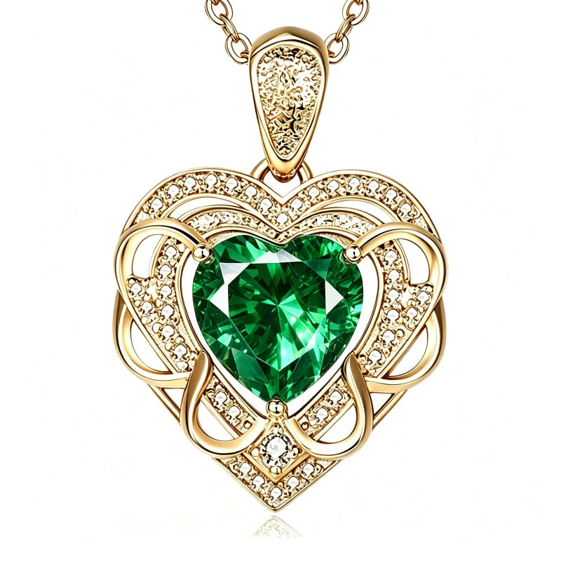 14K Gold Plated Heart Birthstone Heart Necklace for Women Fashion Wedding Anniversary Birthday Gifts