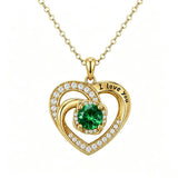 14K Gold Plated  Birthstone Heart Pendant  Necklace for Women Engraved with  I Love You