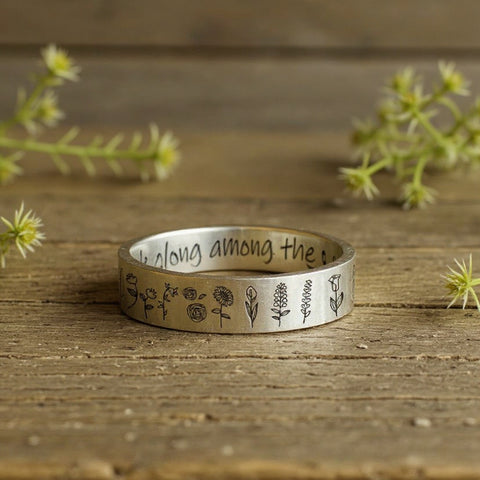Sterling Silver Wildflowers Nature Ring Engraved with You belong among the wildflower