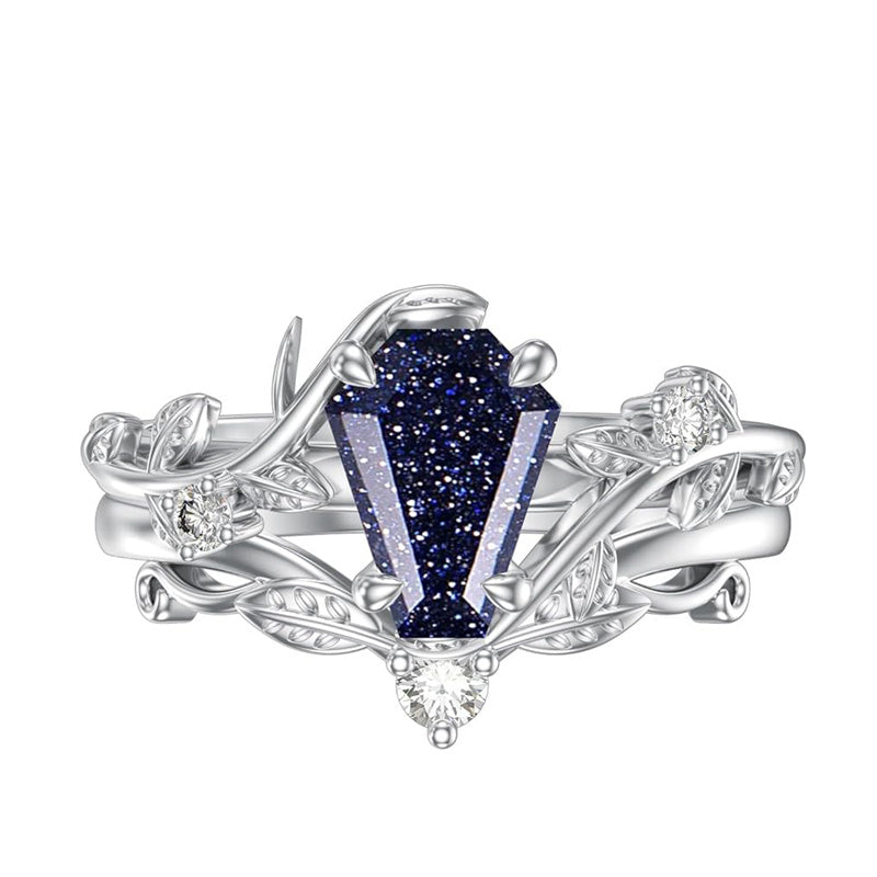 Sterling Silver Pear Oval Kite Heart Hexagon Emerald Coffin Cut Gemstone Engagement Promise Ring Set