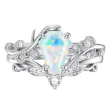 Sterling Silver Pear Oval Kite Heart Hexagon Emerald Coffin Cut Gemstone Engagement Promise Ring Set