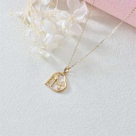 10K 14K 18K Gold Father Daughter Heart Pendant Necklace