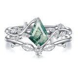 Sterling Silver Pear Oval Kite Heart Hexagon Emerald Coffin Cut Gemstone Engagement Promise Ring Set