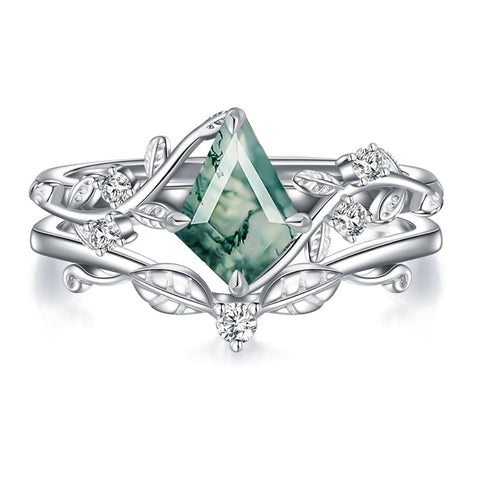 Sterling Silver Pear Oval Kite Heart Hexagon Emerald Coffin Cut Gemstone Engagement Promise Ring Set
