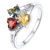 Sterling Silver Personalized 3 Heart Birthstone Engraved Ring for Women