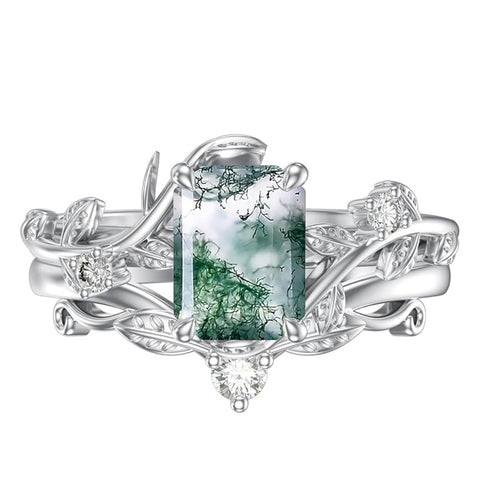 Sterling Silver Pear Oval Kite Heart Hexagon Emerald Coffin Cut Gemstone Engagement Promise Ring Set