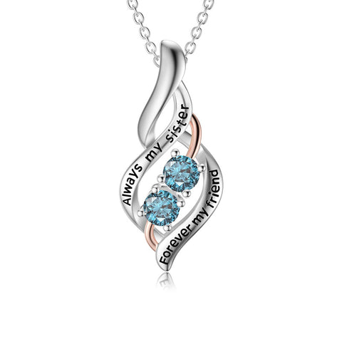 Sterling Silver Sister Pendant Necklace With Engraved