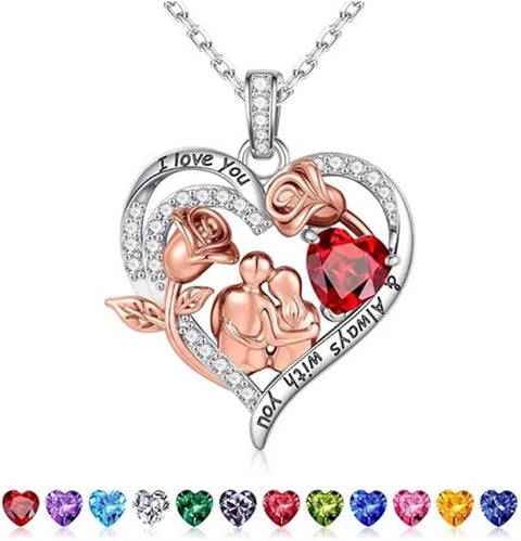 Sterling Silver Heart Birthstone Couple Hugging Necklace for Women Valentine's Day Gift