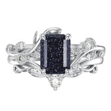 Sterling Silver Pear Oval Kite Heart Hexagon Emerald Coffin Cut Gemstone Engagement Promise Ring Set