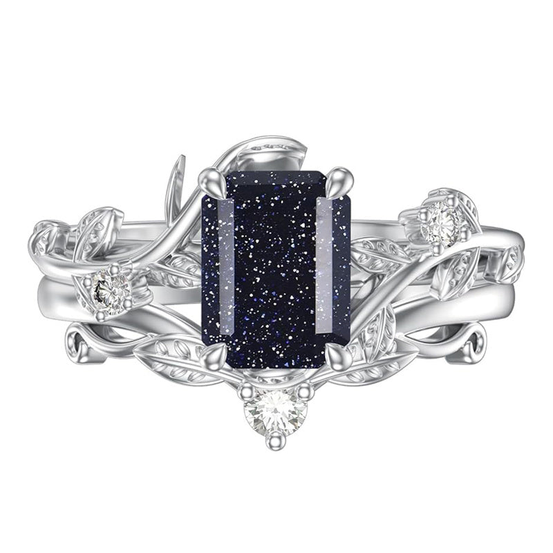 Sterling Silver Pear Oval Kite Heart Hexagon Emerald Coffin Cut Gemstone Engagement Promise Ring Set