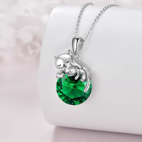 Sterling Silver Birthstone Cat Pendant Necklace