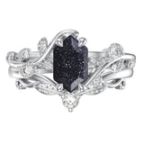 Sterling Silver Pear Oval Kite Heart Hexagon Emerald Coffin Cut Gemstone Engagement Promise Ring Set