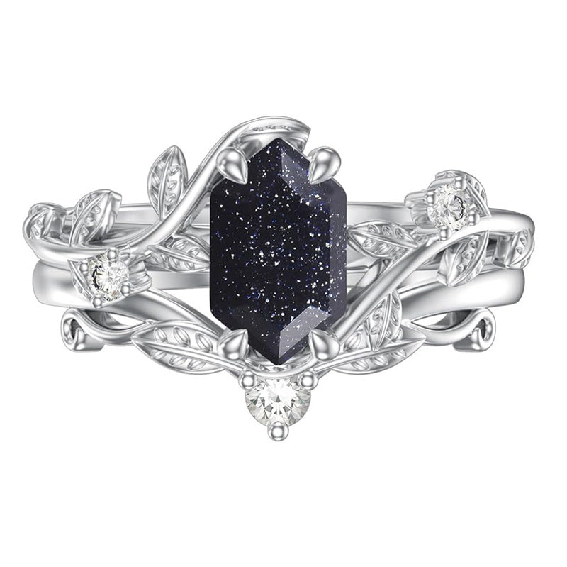 Sterling Silver Pear Oval Kite Heart Hexagon Emerald Coffin Cut Gemstone Engagement Promise Ring Set