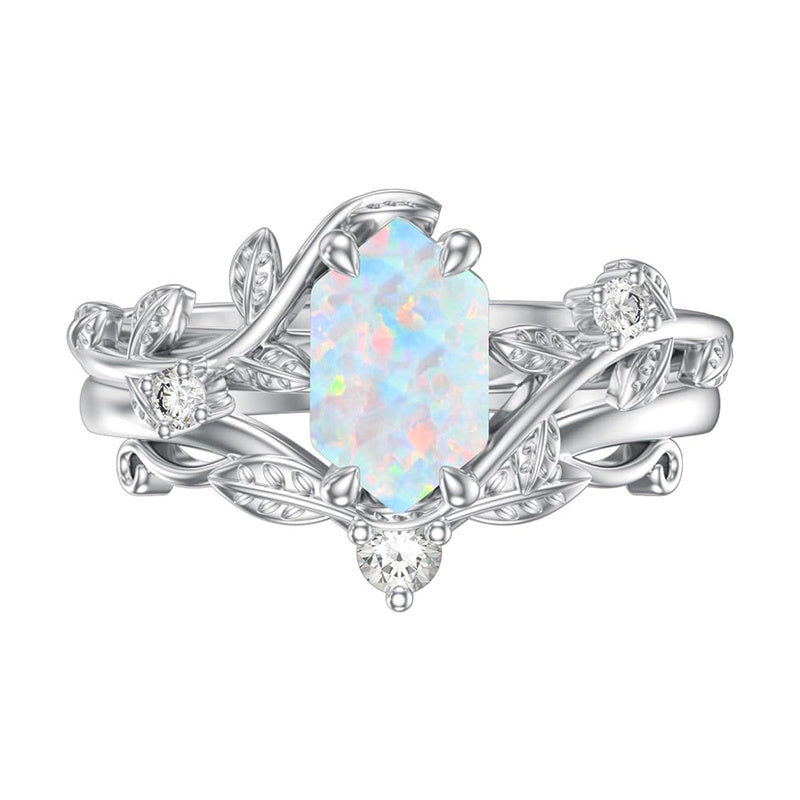 Sterling Silver Pear Oval Kite Heart Hexagon Emerald Coffin Cut Gemstone Engagement Promise Ring Set