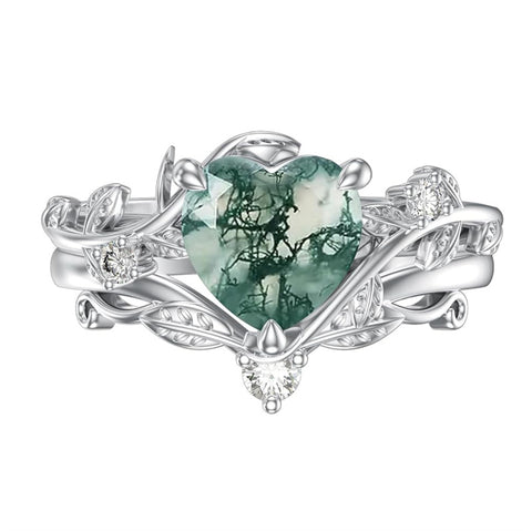 Sterling Silver Pear Oval Kite Heart Hexagon Emerald Coffin Cut Gemstone Engagement Promise Ring Set