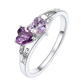 Sterling Silver Personalized 2 Heart Birthstone Engraved Ring for Women