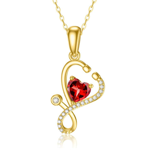 14K Gold Heart-Shaped Stethoscope Pendant Necklace