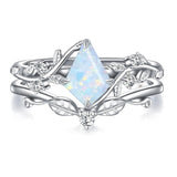 Sterling Silver Pear Oval Kite Heart Hexagon Emerald Coffin Cut Gemstone Engagement Promise Ring Set