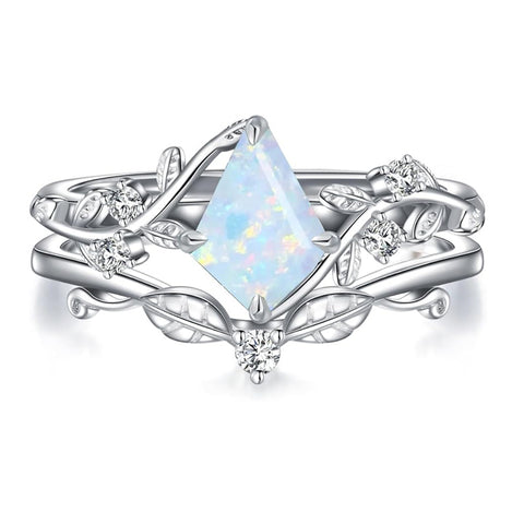 Sterling Silver Pear Oval Kite Heart Hexagon Emerald Coffin Cut Gemstone Engagement Promise Ring Set