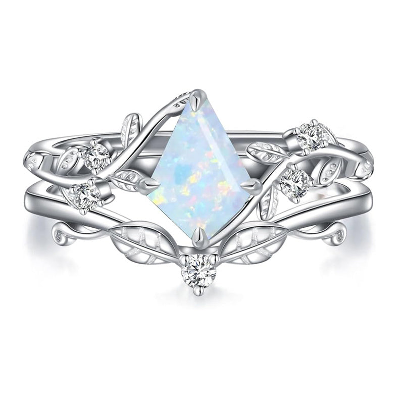 Sterling Silver Pear Oval Kite Heart Hexagon Emerald Coffin Cut Gemstone Engagement Promise Ring Set