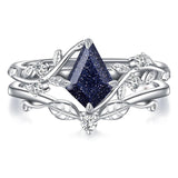 Sterling Silver Pear Oval Kite Heart Hexagon Emerald Coffin Cut Gemstone Engagement Promise Ring Set