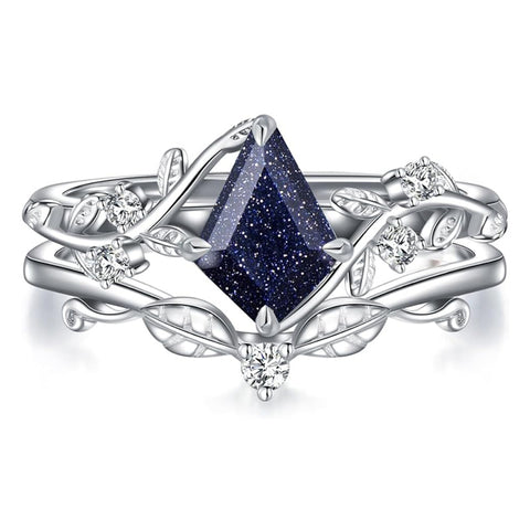 Sterling Silver Pear Oval Kite Heart Hexagon Emerald Coffin Cut Gemstone Engagement Promise Ring Set