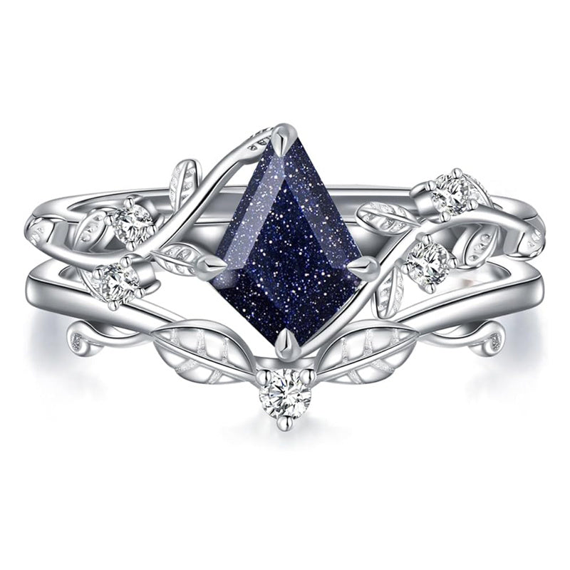 Sterling Silver Pear Oval Kite Heart Hexagon Emerald Coffin Cut Gemstone Engagement Promise Ring Set