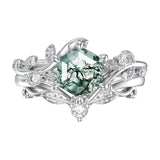 Sterling Silver Pear Oval Kite Heart Hexagon Emerald Coffin Cut Gemstone Engagement Promise Ring Set