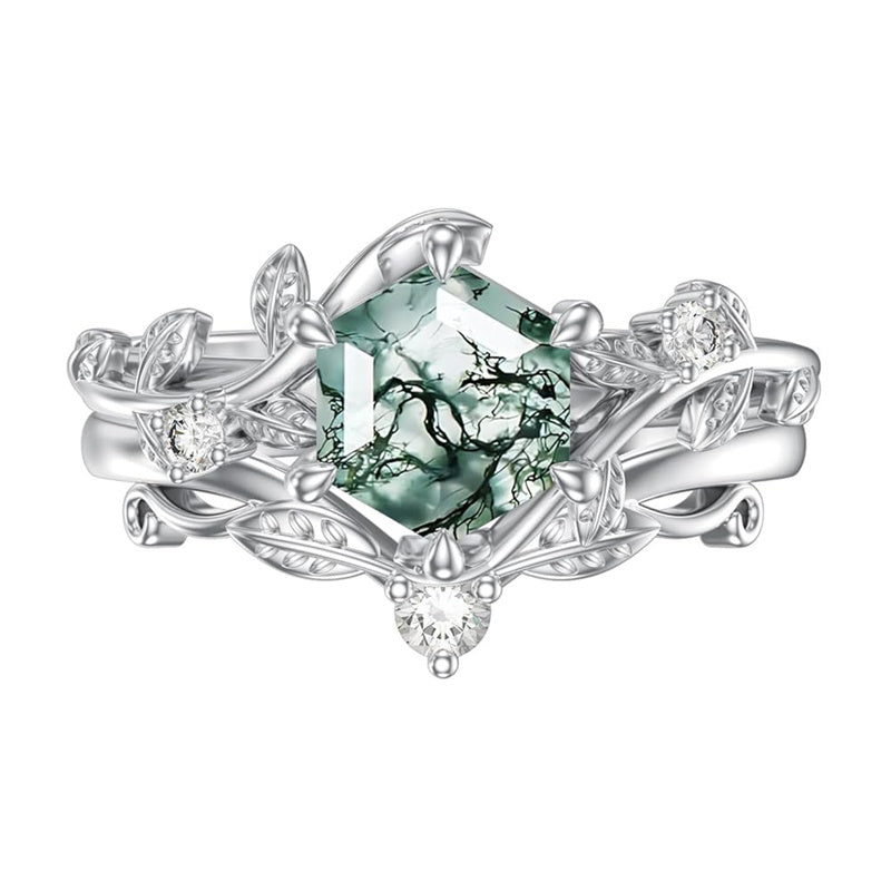 Sterling Silver Pear Oval Kite Heart Hexagon Emerald Coffin Cut Gemstone Engagement Promise Ring Set