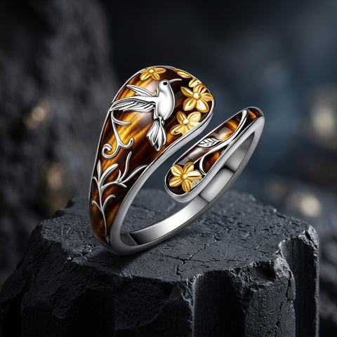 Sterling Silver Turquoise Hummingbird Butterfly Sunflower Adjustable Spoon Ring
