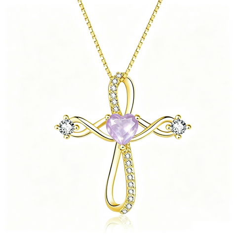 14K Gold Plated Heart Birthstone Infinity Religious Cross Pendant Necklace for Women
