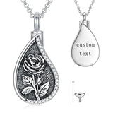 Sterling Silver Personalized Engraved Teardrop Birth Flower Urn Necklace for Ashes